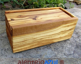 stash box olijfhout houten kist kistje doos rechthoekig schuifdeksel  alentejoazul bureau, cadeau mannen, houten kist natuurlijk