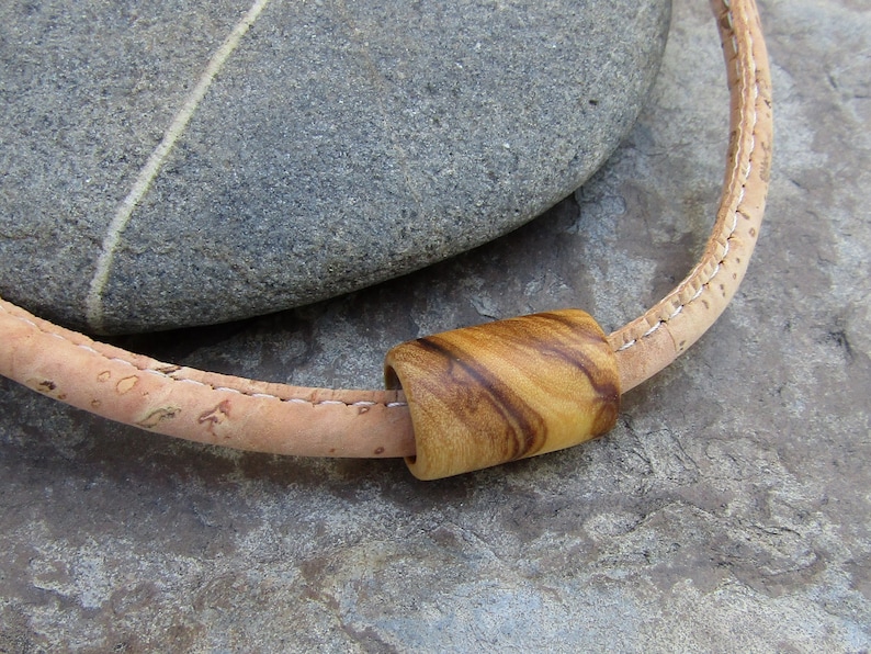 Necklace Olive Wood Cork Cord Natural Tube Pendant Stainless Etsy