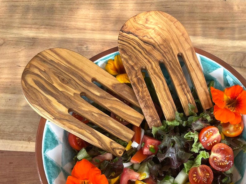 Salad servers olive wood Hands claws Fork spoon wooden serving cutlery alentejoazul gourmet cooking kitchen utensil chef gift portugal cook image 8