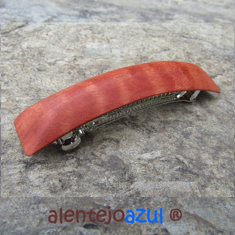 Barrette extra large red eucalyptus wood thick hair clip slide rectangularwooden alentejoazul vegan handmade portugal french barrette image 1