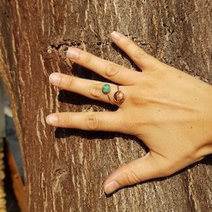 double ring olive wood turquoise howlite stainless steel adjustable cabochon wooden jewelry Hypoallergenic alentejoazul olive tree vegan image 10