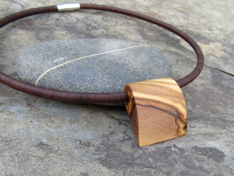 Necklace olive wood cork cord magnetic dark brown pendant stainless steel wooden cork jewelry vegan alentejoazul necklace men gift father image 7