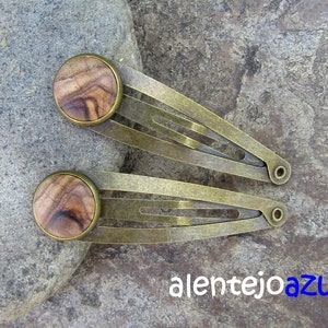Lot 2 hair snap clips olive wood wooden hairpin hair slide wooden jewelry alentejoazul vegan handmade portugal barrette olive tree bobby pin image 6