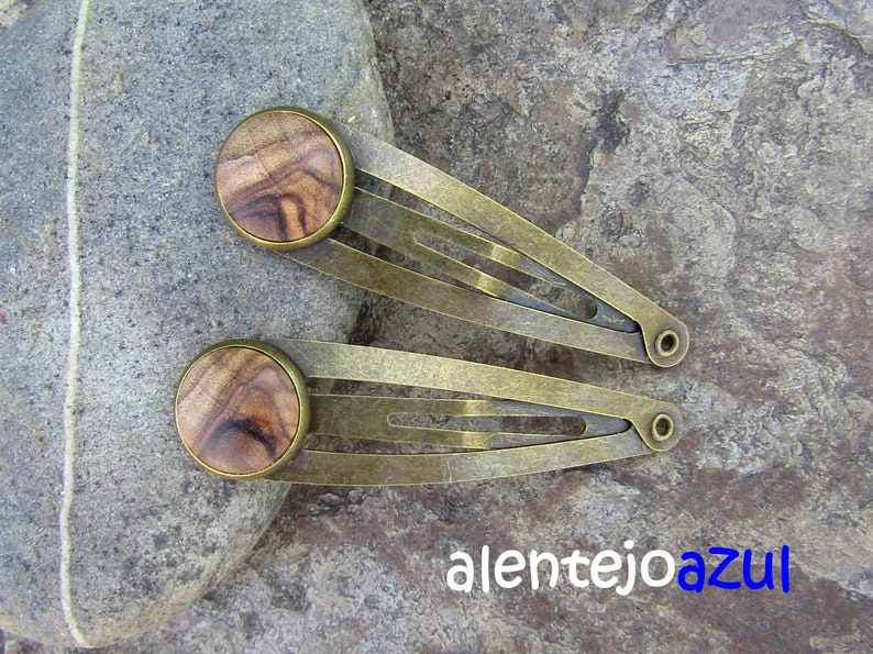 Lot 2 hair snap clips olive wood wooden hairpin hair slide wooden jewelry alentejoazul vegan handmade portugal barrette olive tree bobby pin image 6