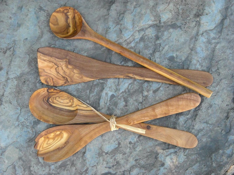 Ensemble Couverts salade Cuillère Spatule bois d'olivier Fourchette cuillère servir bois alentejoazul ustensile cuisine chef cadeau portugal image 1