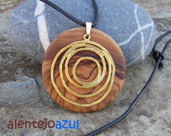 Necklace olive wood spiral infinity yoga swirl leather cord black  wooden jewelry sustainable alentejoazul natural handmade  eco friendly