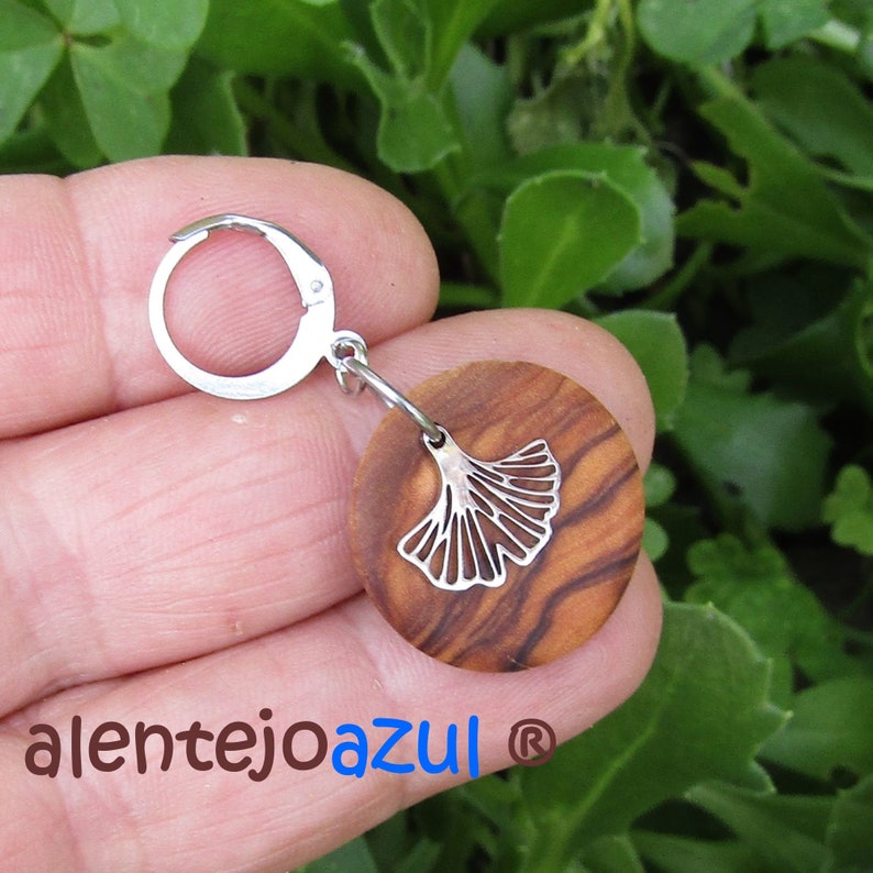 Earrings olive wood Ginkgo leaf leaves Hoops 0.78 2 cm créoles circle wooden earhangers alentejoazul natural jewelry portugal boho hippy image 2