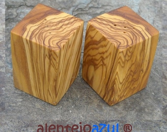 Salt and Pepper Shakers olive wood spice stirrer wooden menage cruet stand condiment set alentejoazul olive tree portugal gourmet cooking