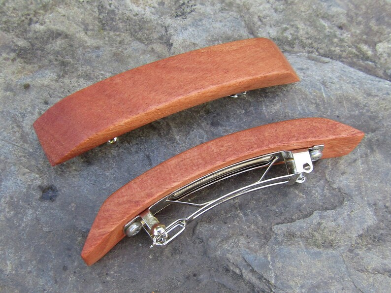 Set 2 mini barrettes red eucalyptus wood rectangular hairpin clip hair slide wooden alentejoazul vegan handmade portugal french barrette image 6