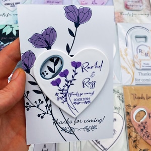 Décapsuleur aimanté et carte de remerciement personnalisés, Cadeaux de mariage en gros, Cadeaux uniques pour invité, Cadeaux de douche nuptiale personnalisés, Ouvre-cœur