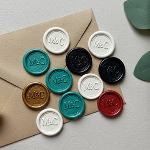 Stickers de mariage avec autocollants, couleurs disponibles, logos personnalisés, cire faits main pour faire-part, initiale monogramme