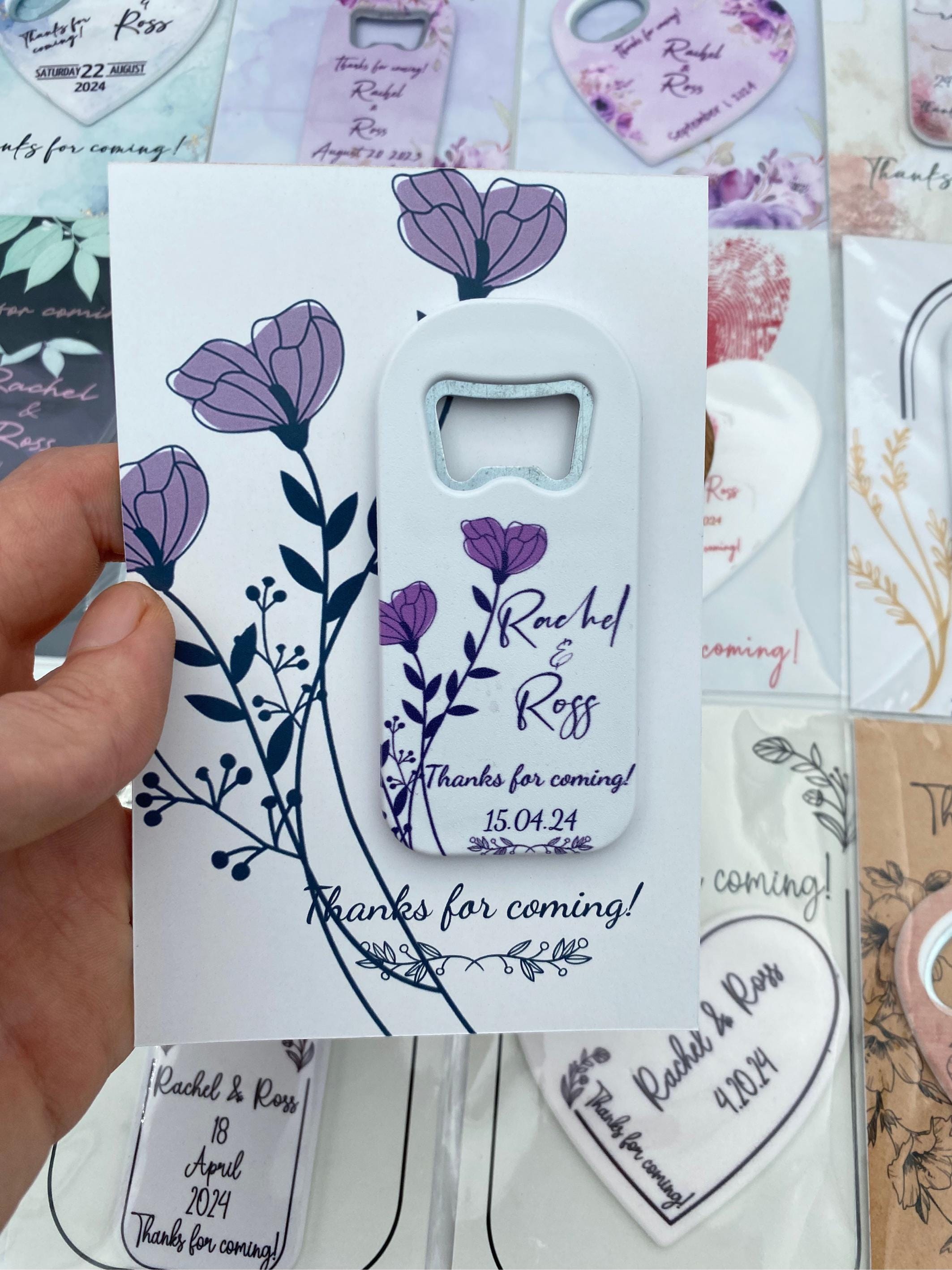 Personalized Bottle Opener Magnet Wedding Favors & Thank You Card, Custom Unique Gifts for Guests