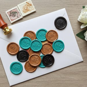 Adesivos de lacre de cera personalizados com autoadesivo, adesivo de cera com logotipo, opções de cores, lacres de cera artesanais personalizados para convite de casamento