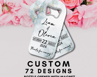 Personalized Bottle Opener Magnet Wedding Favors: Custom Thank You Cards