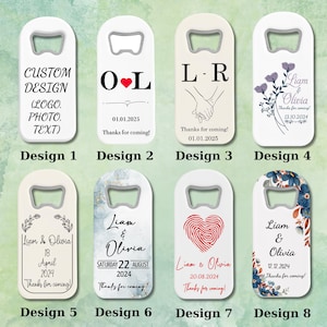 Abridor de garrafas personalizado, ímã, lembranças de casamento com cartão de agradecimento, presentes para convidados, lembranças personalizadas para chá de panela, festa de noivado
