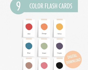 Montessori Color Flashcards | Set of 9 Printable Color Flash Cards | Educational Printables for Toddlers | Instant Download