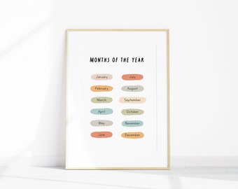 Playroom Wall Art | Printable Months of the Year Poster | Classroom Decor | Homeschool Wall Art | Nursery Wall Art | Instant Download