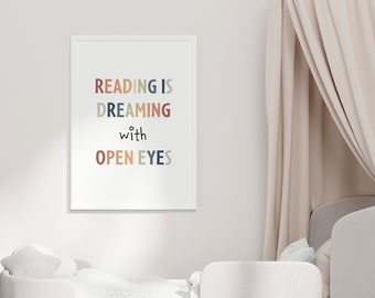 Printable Wall Art | Reading is Dreaming Poster | Inspirational Quote | Nursery Print | Baby Room Wall Art | Instant Download