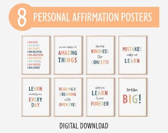 Printable Wall Art | Complete Set of 8 Personal Affirmation Posters | Print Bundle | Nursery Print | Homeschool Wall Art | Instant Download