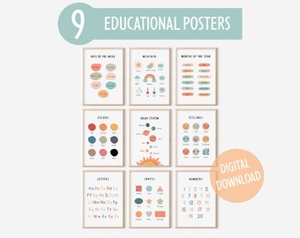 Printable Wall Art | Set of 9 Educational Posters | Educational Poster Bundle | Classroom Wall Art | Homeschool Prints | Instant Download