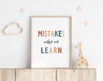 Printable Wall Art | Mistakes Make Me Learn Poster | Educational Quote | Nursery Print | Baby Room Wall Art | Instant Download