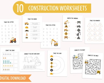 Construction Preschool Packet | Preschool Educational Worksheets | Preschool Activities | Instant Download