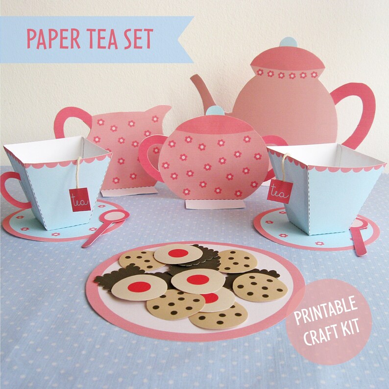 Craft Kits for Kids Paper tea set Digital Download Gifts for Kids image 1