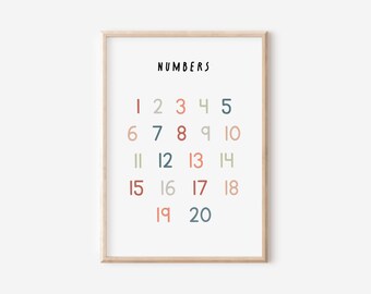 Count to 20 | Printable Numbers Poster 1-20 | Classroom Decor | Math Wall Art | Educational Wall Print | Instant Download