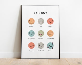 Mental Health Art | Printable Feelings Poster | Emotions Print | Classroom Decor | Classroom Wall Art | Nursery Wall Art | Instant Download