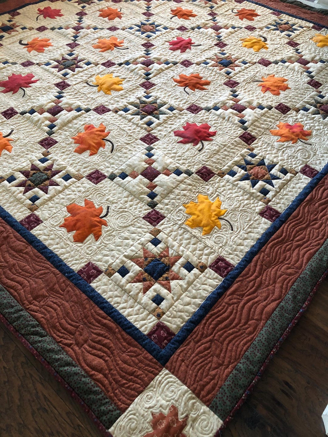 Autumn Queen Size Quilt Pattern: Pieced, Appliqued, Irish Chain (SVG ...
