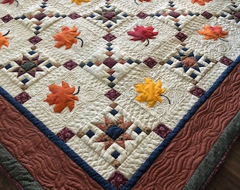 Autumn Queen Size Quilt Pattern: Pieced, Appliqued, Irish Chain (SVG Files)