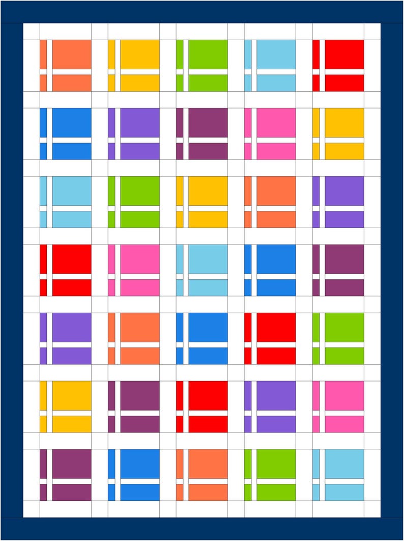 May include: A colorful grid of 36 squares, each with a different color and a white horizontal stripe across the middle. The colors include red, orange, yellow, green, blue, purple, and pink.