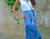 Blauw Denim Shirt jurk Upcycled Maxi ReMade in Engeland UK