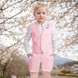Boy Linen Vest Pants 2 pices Set,Boy Party and Special Occasion Wear,Baby Vest Suit,little Wedding Suit, Ring Bearer Outfit, Communion Suit