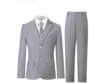Boys Suits-Boy3 Piece set-Slim Fit Suit Set-Kids Dresswear-Ring Bearer Outfit for Boy-Boy Light gray Suits set-Boy Wedding Suit