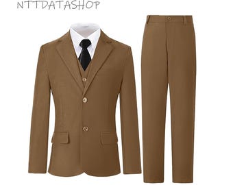 Boys Brown 3-Piece Suit Set: Slim Fit, Ring Bearer Outfit