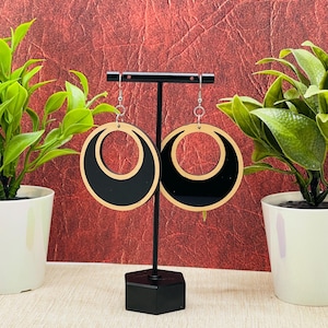 Circle Hoop Inlay Earrings with EcoBirch Outside and Black Acrylic Inlay