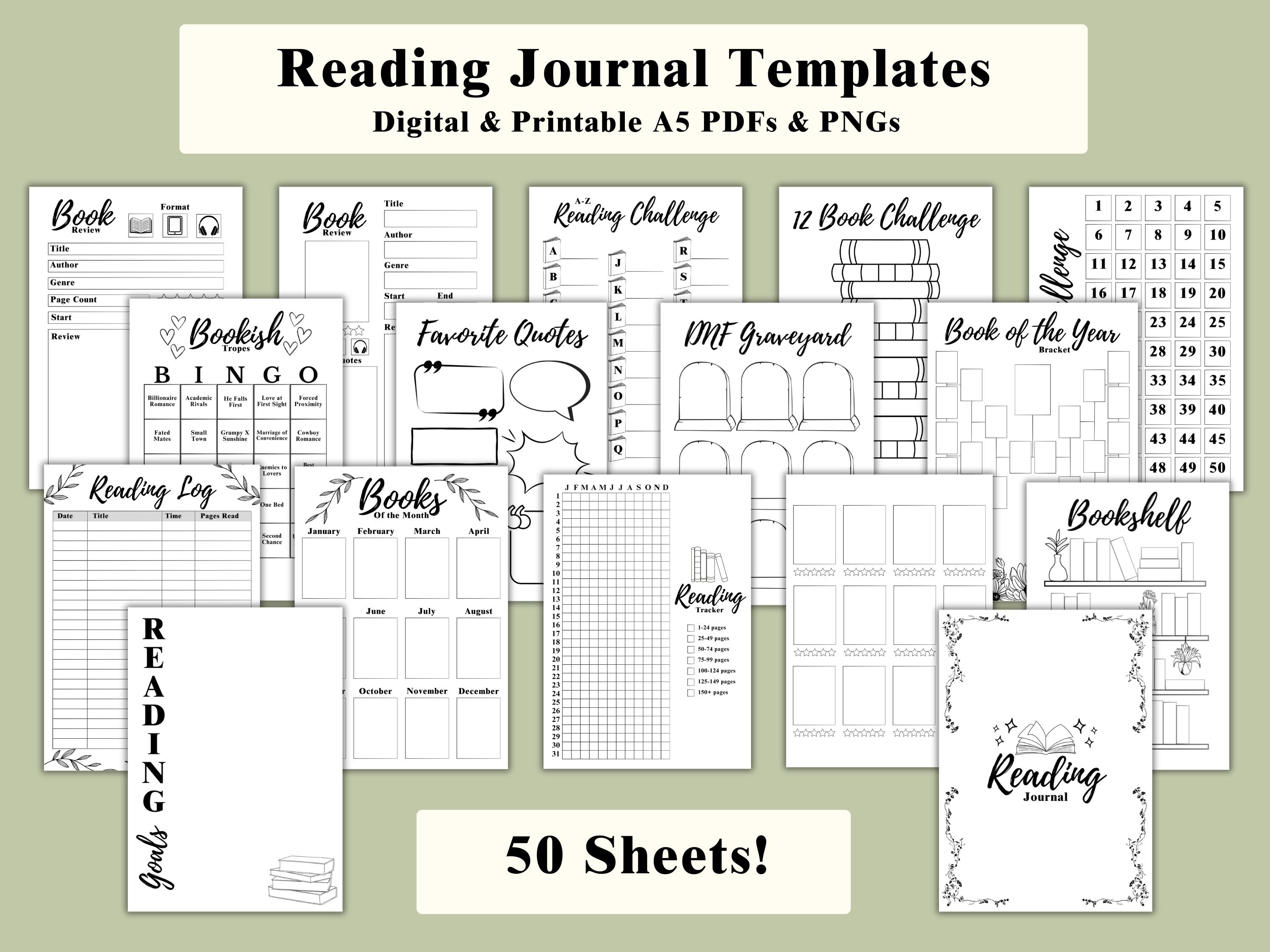 Digital Reading Journal Bundle for Goodnotes, Notability, Printing, and ...