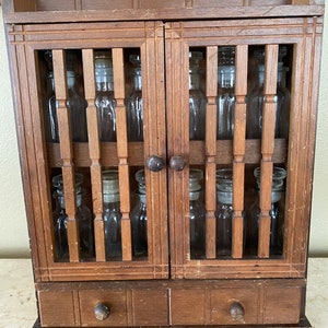 Vintage Wood Spice Cabinet w/ bottles, Spice Rack, Apothecary