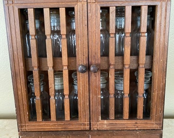 Vintage Wood Spice Cabinet w/ bottles, Spice Rack, Apothecary