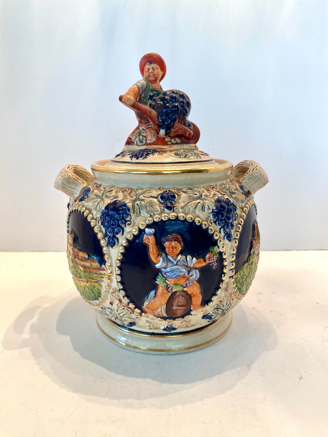 Vintage German Cookie Jar 1950s Salt Glaze Ceramic Biscuit Jar Etsy