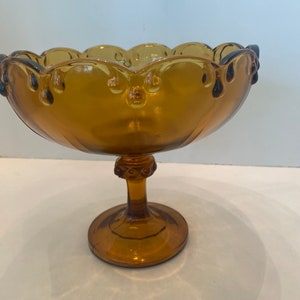 Indiana Glass Amber Garland/Teardrop pattern Compote/Pedestal bowl/Candy dish/ MCM