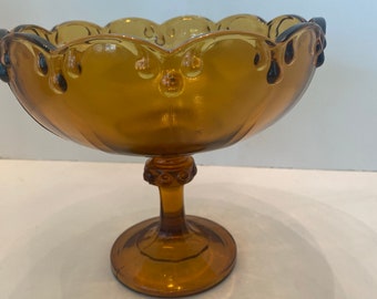 Indiana Glass Amber Garland/Teardrop pattern Compote/Pedestal bowl/Candy dish/ MCM