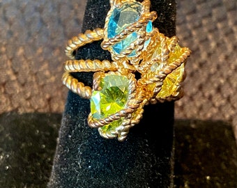 vintage jewelry gold tone faux gemstone glass stone cocktail ring