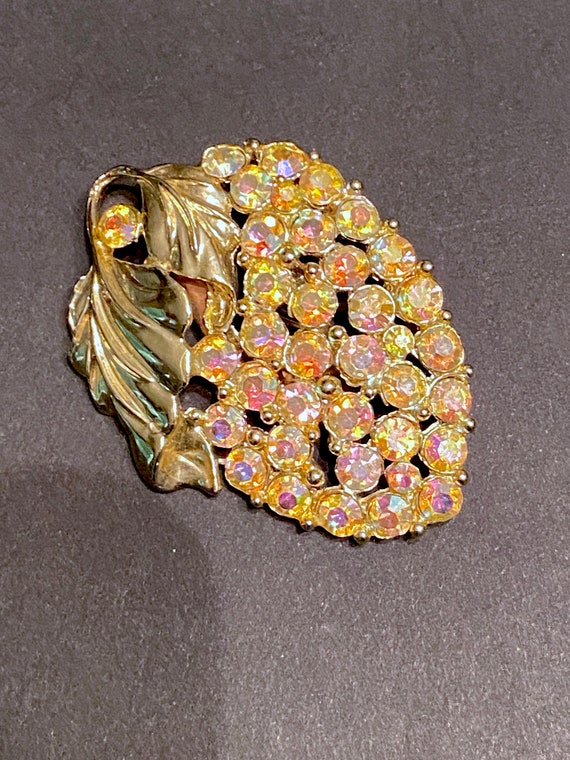 Vintage AB Rhinestone Grape Fruit Brooch Pin