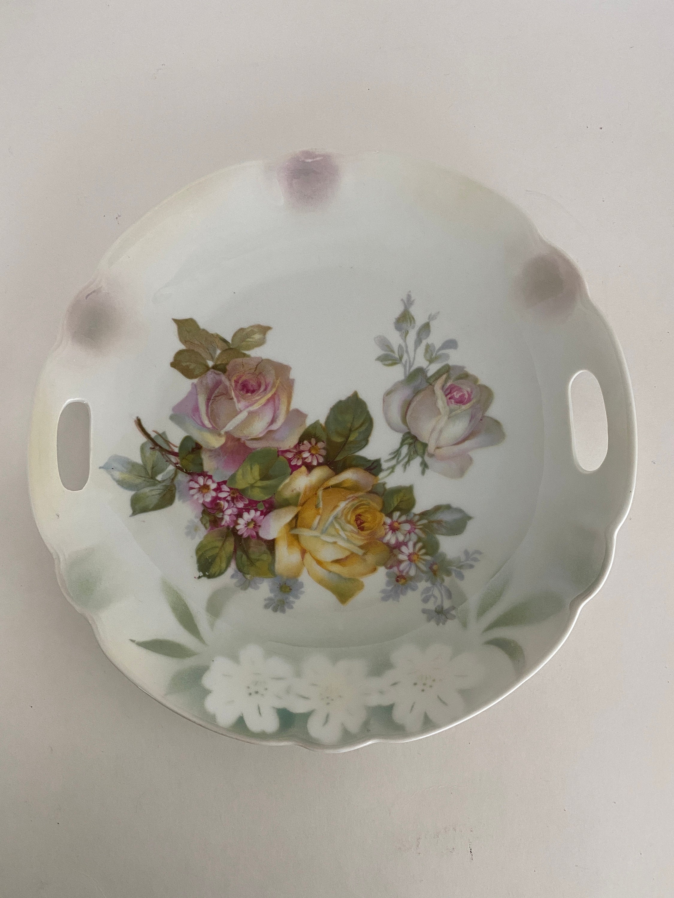 Vintage antique Z S&C Bavaria floral porcelain serving cake sandwitch plate