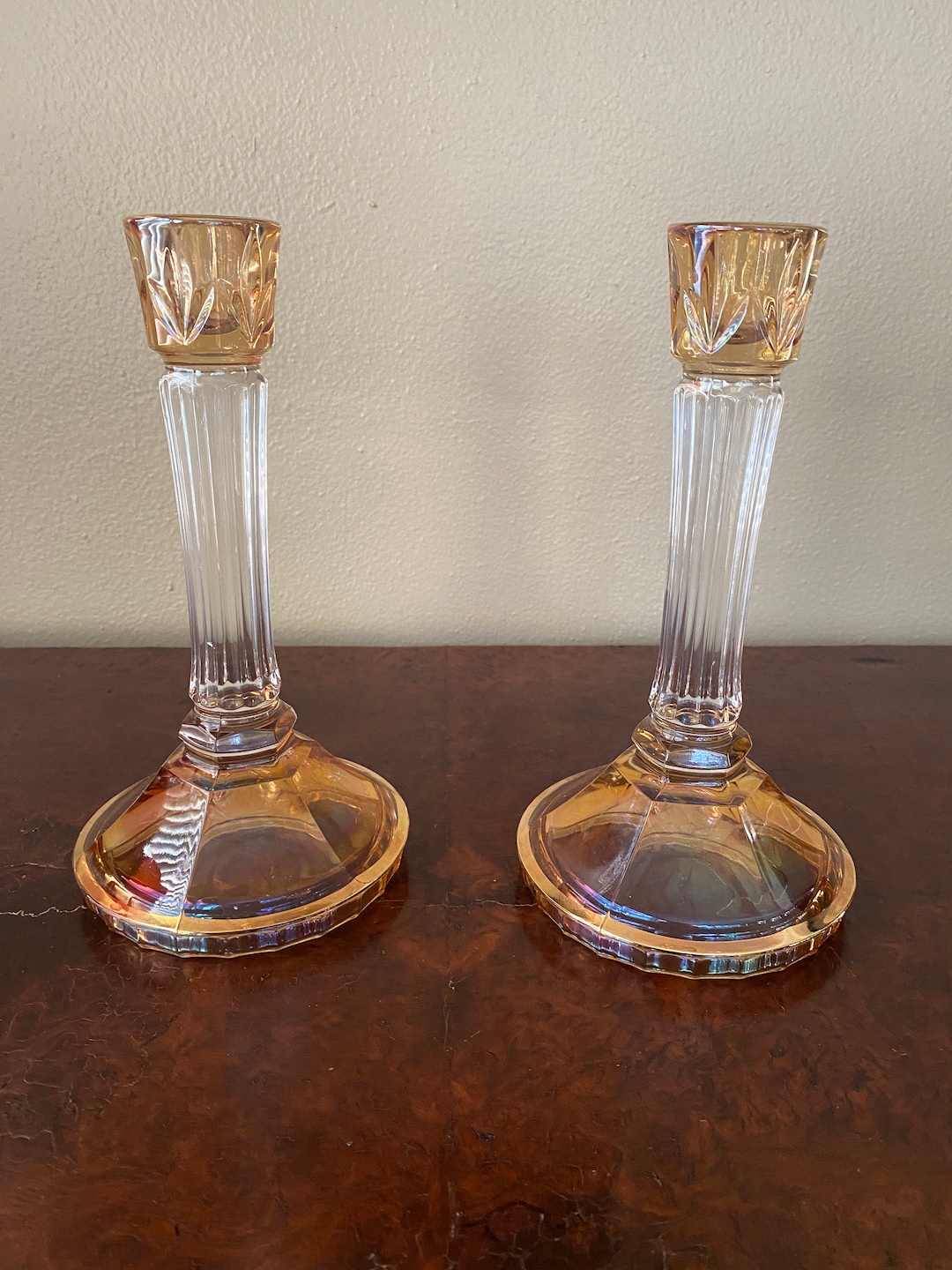 Vintage Crystal Gold Accent Candle Stick Holder Set - Etsy