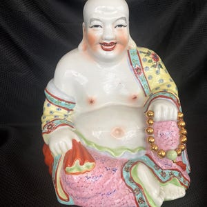 Vintage Famille Rose Large Buddha Statue China Porcelain Statue Figurine