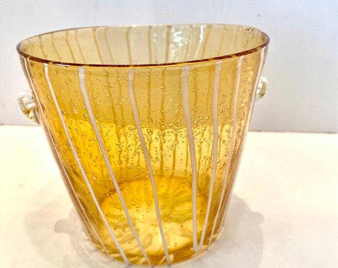 Vintage Murano Venini / Disaronno Blown Amber & White Stripe Art Glass