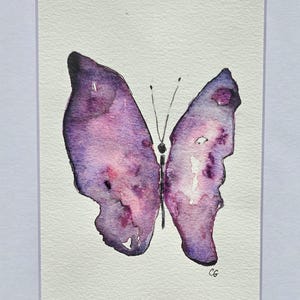 "Original signiertes mattiertes Aquarell ""Violet Wings"" Lila Schmetterling."